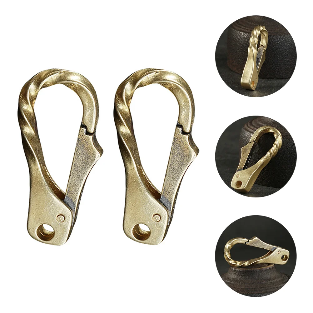 2 Pcs Brass Twist Buckle Key Chains Lanyard Clips and Hooks Snap Tape Measure Holder Swivel Lobster Claw Clasps Simple