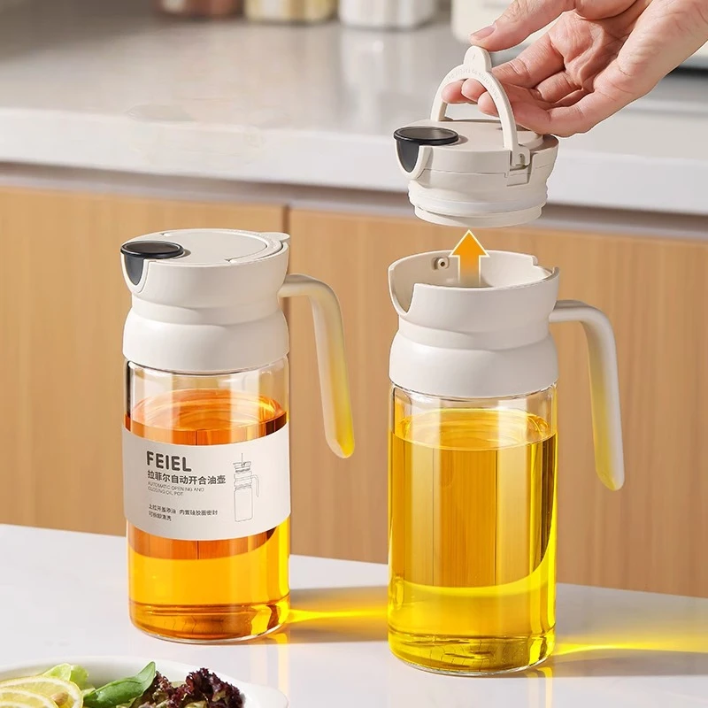 Gravity Oil Pot Automatic Opening and Closing Oil Bottle Household Kitchen Oil-free High Borosilicate Glass Seasoning Bottle