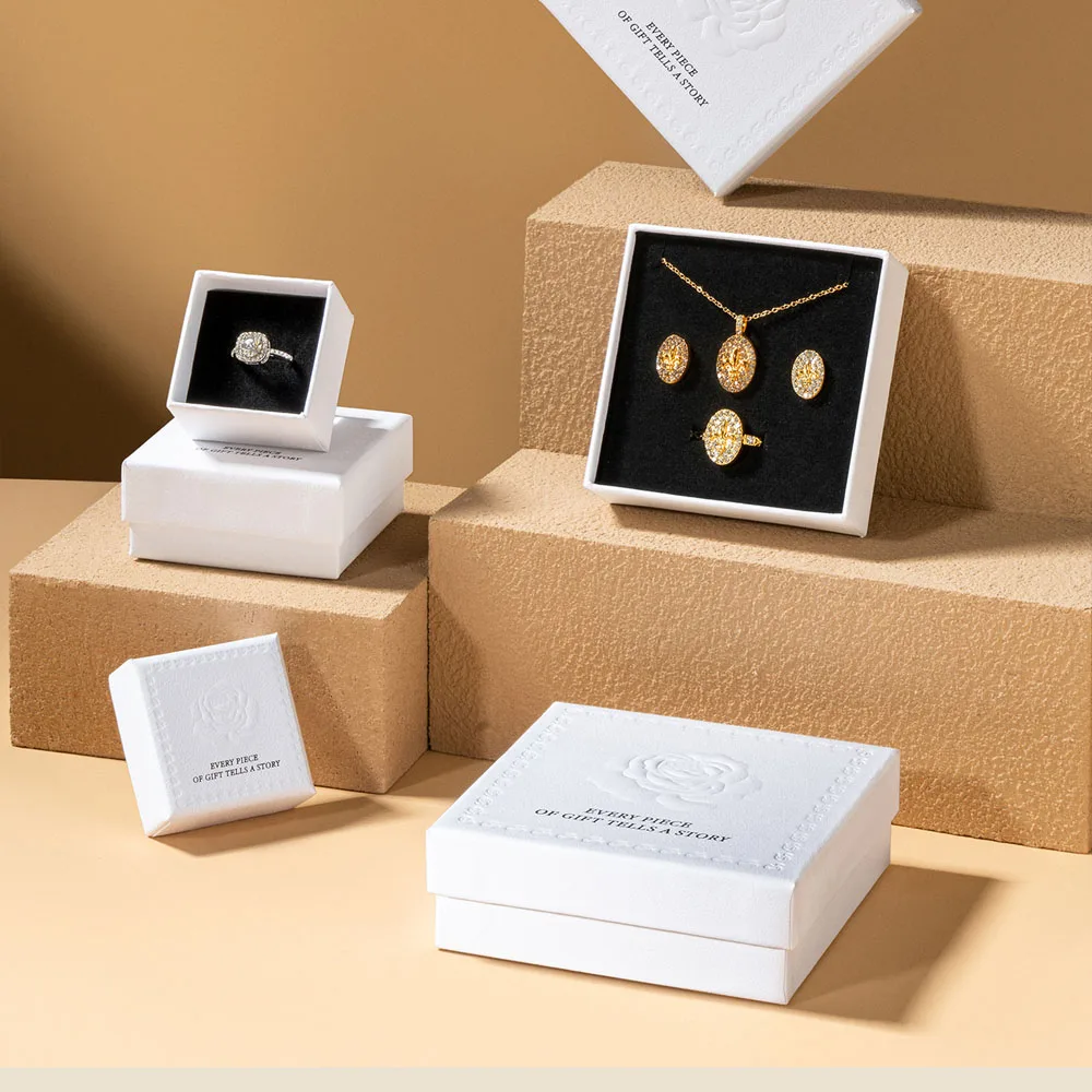 24Pcs Ins Embossed Rose Paper Lid Texture Jewelry Box Packaging For Studs Ring Bracelet Pendant Necklace Organizer Storage - view 6
