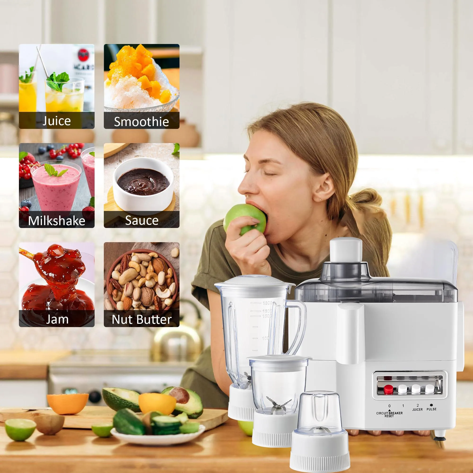 4 in 1 Multi-Purpose Household Kitchen Appliance Food Processor Juicer and Mixer Mechanical Electrical Blender