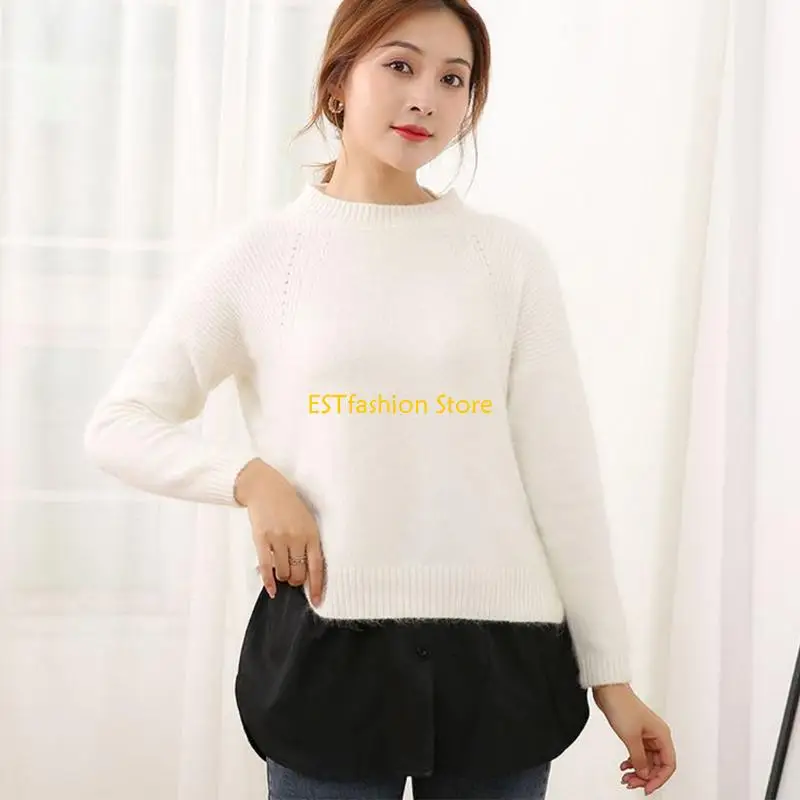 Y5GC Femmes Girls Chemise Blouse Extender Réglable Superposition Faux Top Lower Mini jupe Faux Hemline Splating Casqueurt