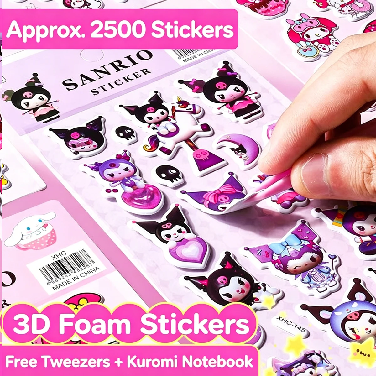 

3D Sanrio series DIY stickers, Coolomi cute cartoon stickers, children's decorative stickers, home decoration bubble stickers