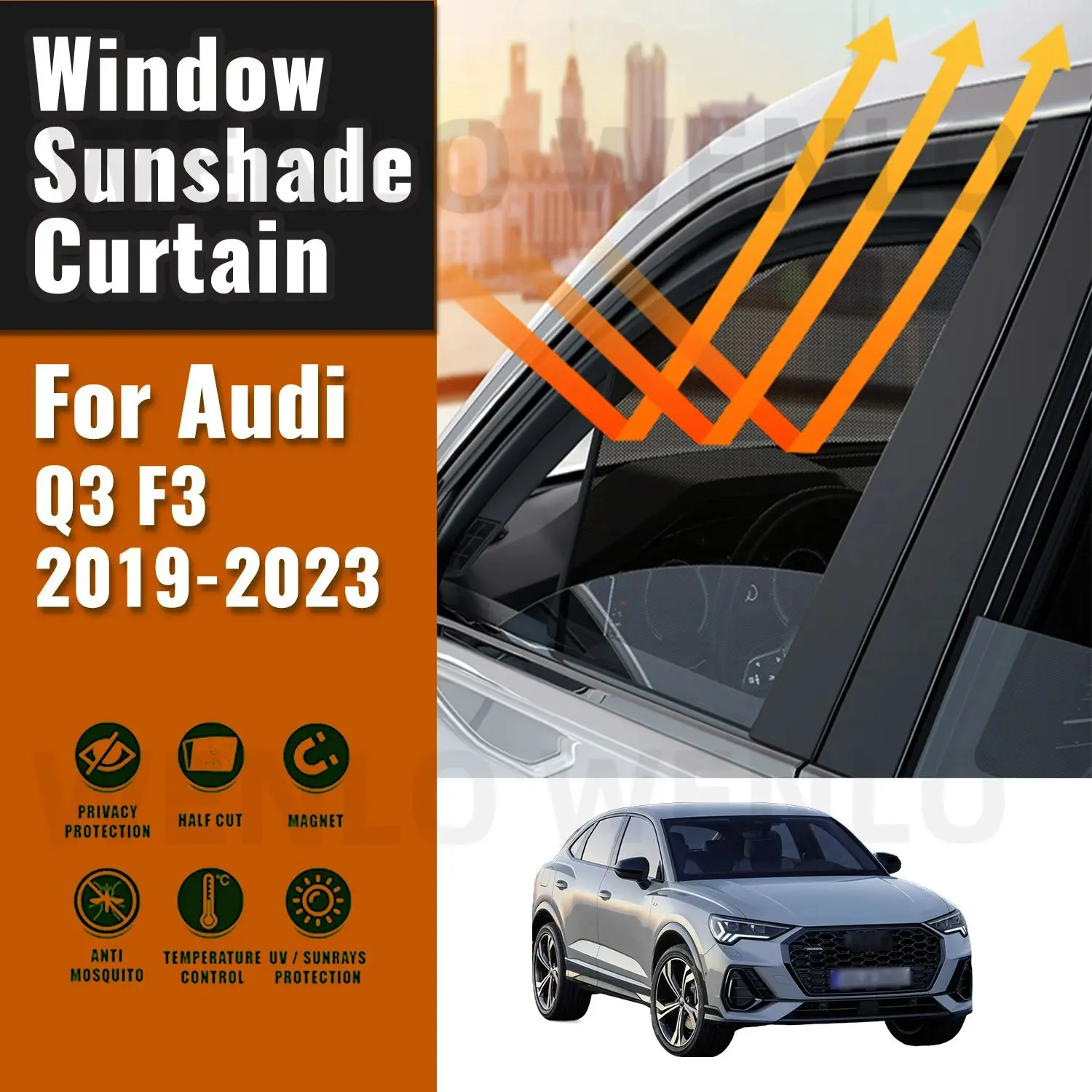 

For Audi Q3 F3 2019-2023 Side Baby Window Sun Shade Visor Magnetic Car Sunshade Shield Front Rear Windshield Frame Curtain