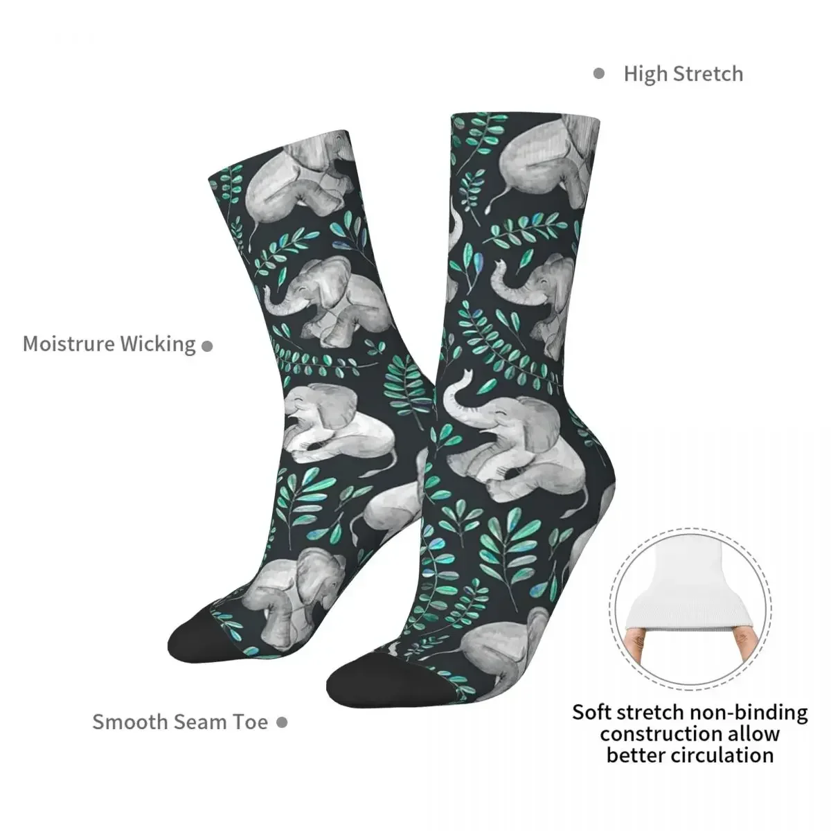 Laughing  Elephants Emerald And Turquoise Socks Harajuku High Quality Stockings All Season Long Socks for Man Woman Gifts