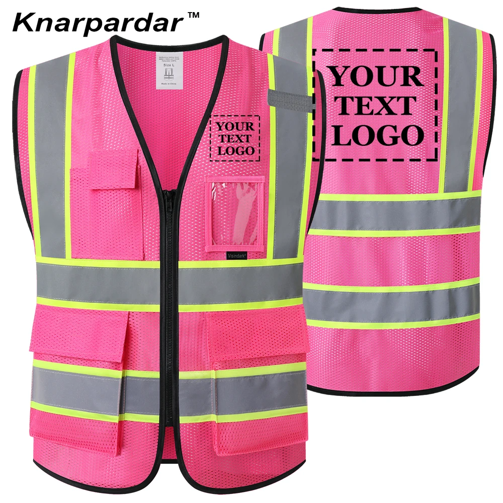 Brand Your Logo Black Pink WOrk Vest Customizable Working Jacket workwear clothing With Company Logo Outdoor Construction vest