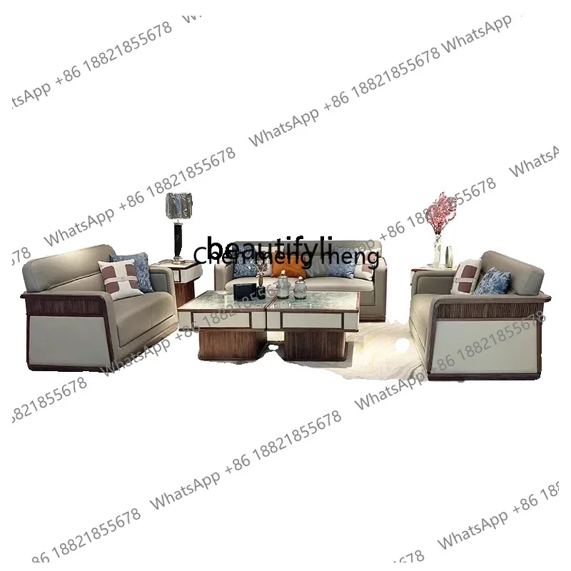 LHY26 ssss 26 New Chinese-style North American black walnut sofa, modern living room, ebony solid wood leather sofa