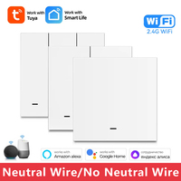 Tuya WiFi Smart Light Switch Push Button No/With Neutral Wire Switch APP Remote Control Supports Alexa Google Home Yandex Alice