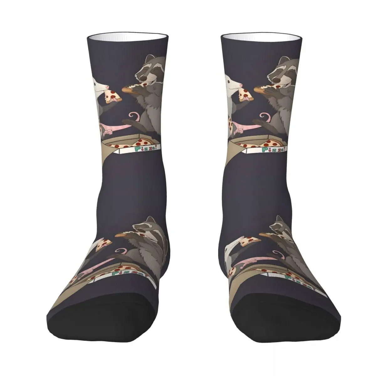 Possum And Raccoon Eating Pizza Kawaii Socks Shopping Cartoon Pattern Socks