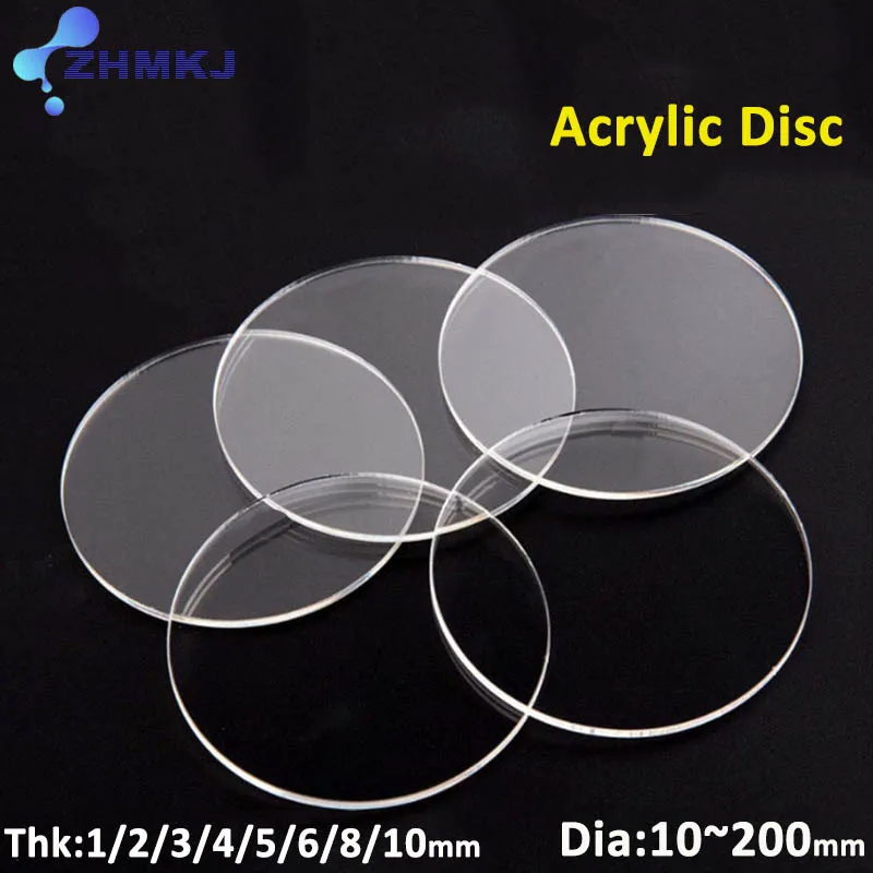 Folhas de Acrílico Transparente, Prato Perspex, Disco Redondo, Placa clara para DIY Bolo Topper, Baking Decor, Photo Frame Display, Thk 1-10mm