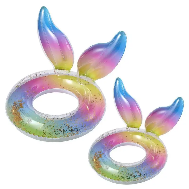 

Inflatable Mermaid Tail Swimming Ring Transparent Sequin Cute Pool Float Decorations Outdoor Pool Beach Water Party Supplies