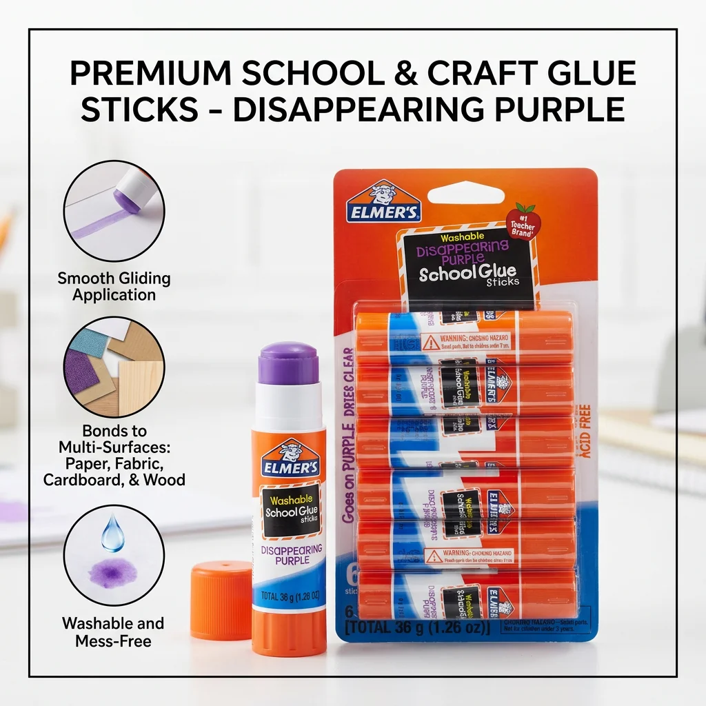 Art Craft Stick - กาวแท่งสีม่วงแบบหายไปได้ 6 แท่ง รุ่นใหม่ปี 2026 ใช้งานง่าย