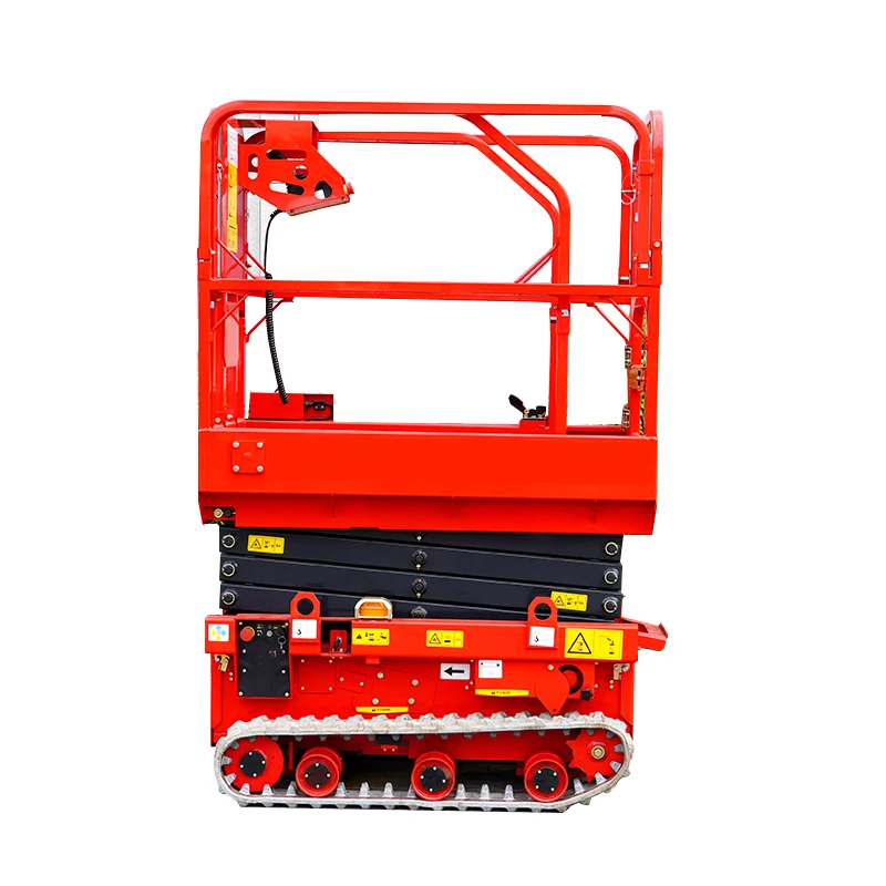 CE Certified Electric Steel Track Self Propelled Scissor Lift 0.5 - 14m 320kg Load One Key Leveling Outrigger