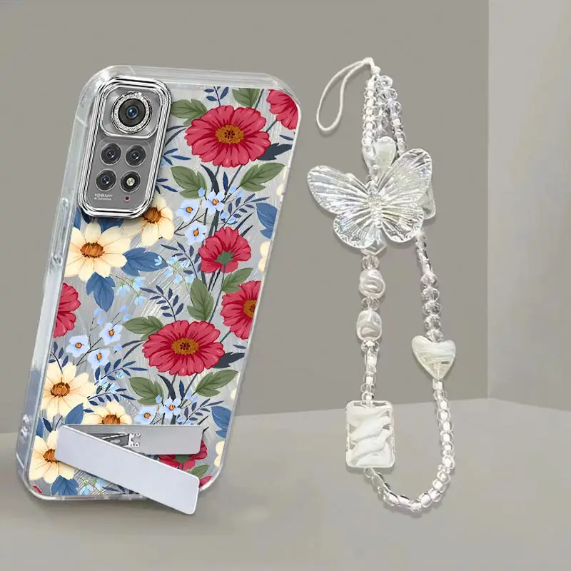 

Note 11 Pro Браслет с красными цветами, чехол-держатель для телефона для Xiaomi Redmi Note 11 Pro 9 10S 10 9S 8 9ProMax 10ProMax 10Lite Cover