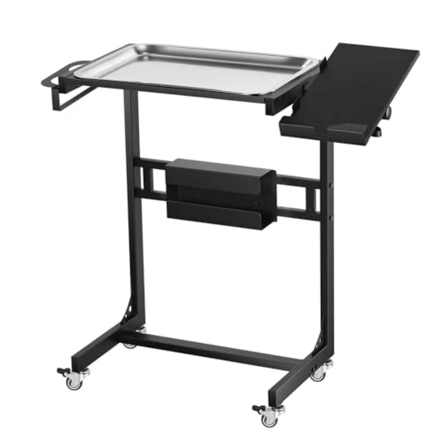 

Stainless Steel Tattoo Tray Cart on Wheels with Extension Rotatable Table Stand for Salon Spa Dental Use Portable Rolling Stora