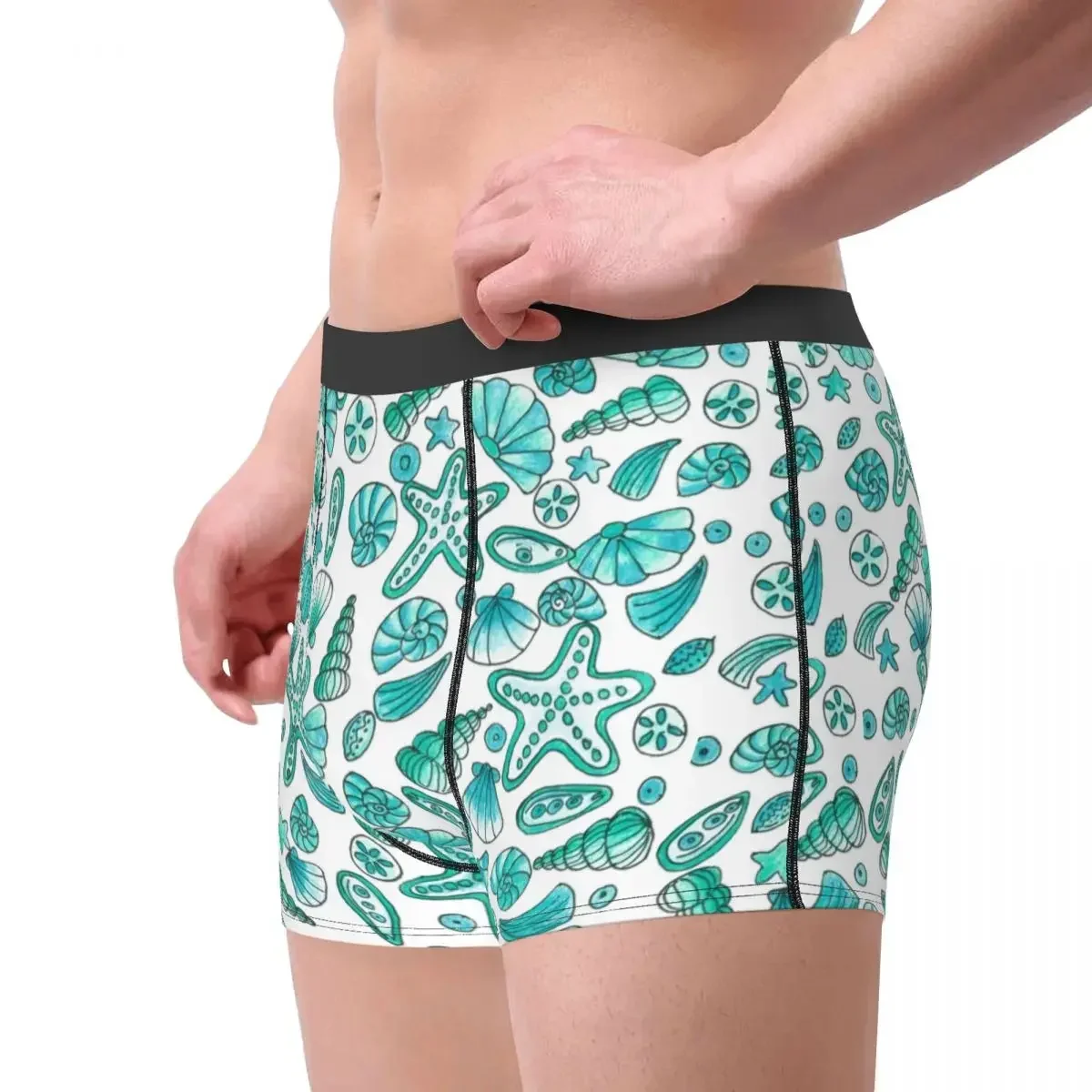 Man Turquoise Seashells Marine Underwear Humor Boxer Shorts Panties Male Breathable Underpants