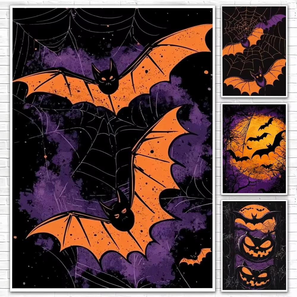 DIY Paint By Numbers Halloween Bat Jack O Lantern for Adults Beginner Canvas Wall Art Home Decor Gift Frameless