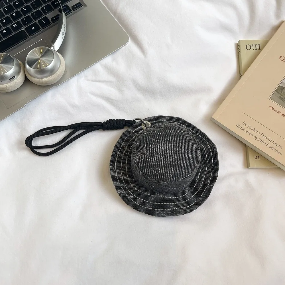 Portable Denim Hat Shape Wallet with Hand-Held Strap Pendant Bag Money Pouch Keychain Bag Men