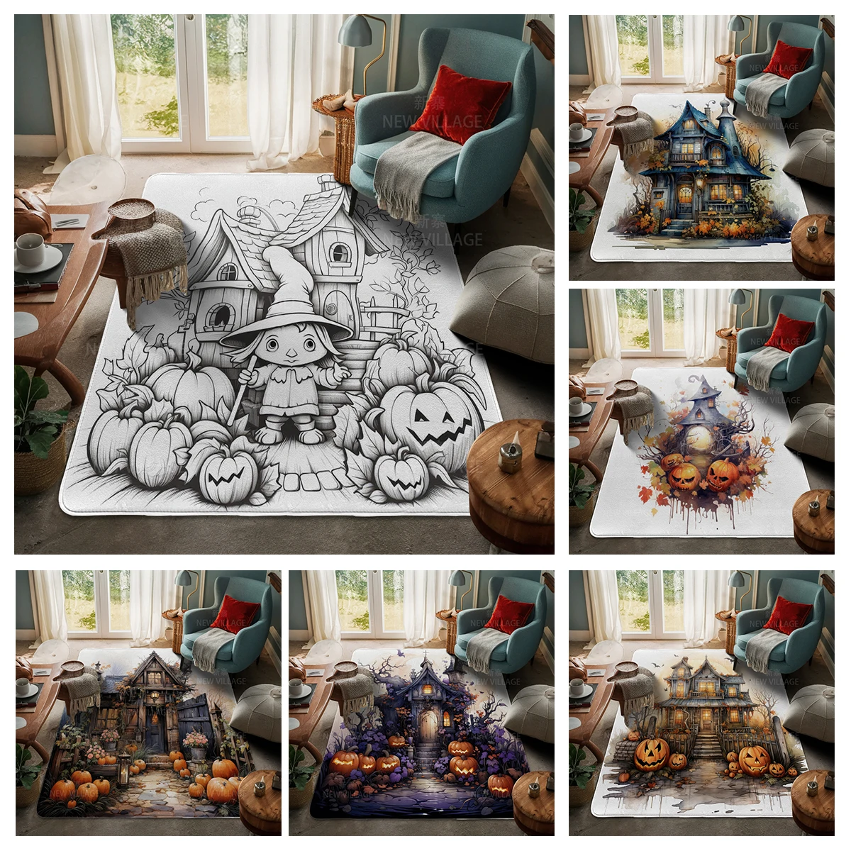 House entrance carpet Home door mat Living Room Bath Foot bathroom non-slip water absorption rugs Halloween Autumn Pumpkin cute