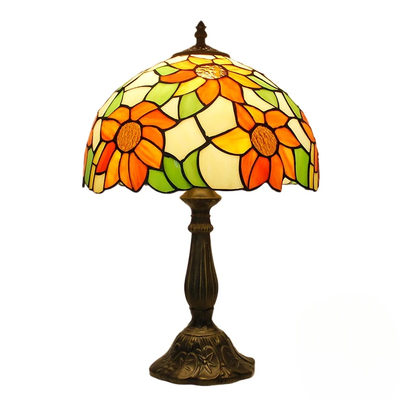 12inch 30cm Retro Sunflower Stained Glass Tiffany Table Lamp Study Bar Villa Hotel KTV Bedside Desk Lamp for Bedroom