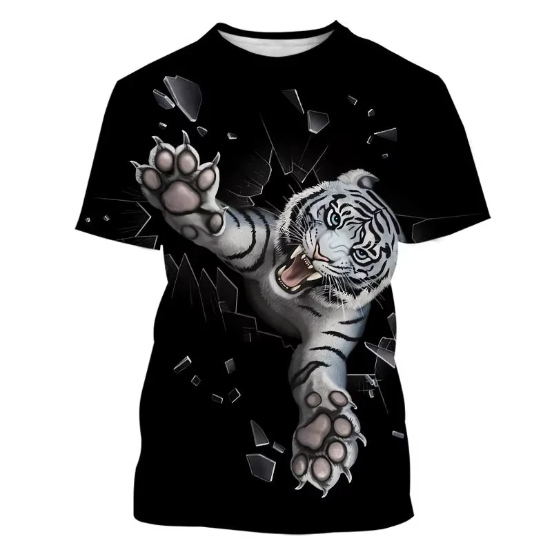 T Shirt For Men Funny 3D Tiger Print Short Sleeve Tops Harajuku Streetwear Casual O-neck Tops Tees Pullover Oversized Clothing