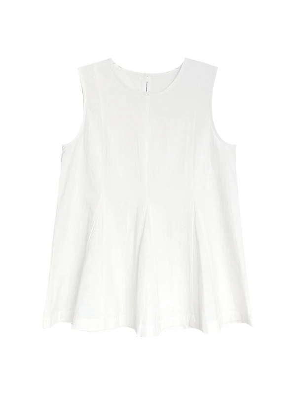 Cotton Linen irt Waist Cinched round Ne Svel Unique Top Women's Original Design Loose Fit Pure Color Summer New Arr...