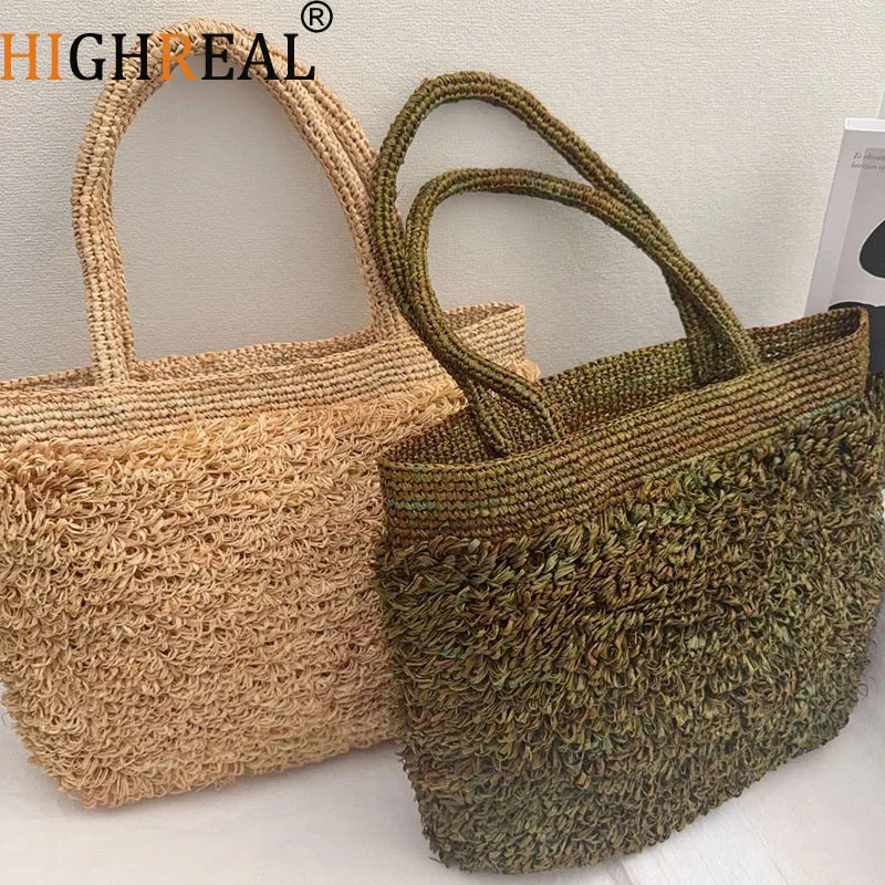 

Luxury Raffia Straw Bag Bohemian Woven Tote Shoulder Bags Handmade Beach Bags for Women Handbags and Purses Crochet Shopper NEW