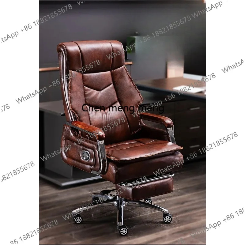 

Luxury Genuine Leather Boss Chair Sedentary Comfort Commerce Lift Office Chair Can Lie Back Salon Furniture