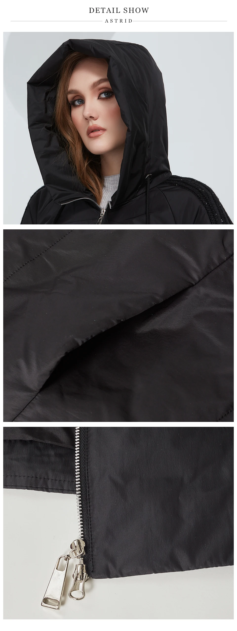 Astrid 2022 Spring Women's Parkas Oversize Padded Coats Hooded Fashion Wool Textile Stitching Jacket Outerwear Quilted AM-10122