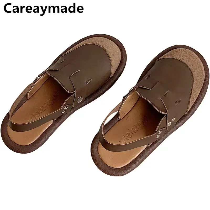 Careaymade-Vintage Roman sandals,handmade flat bottomed casual slippers,women's summer outerwear Japanese versatile women shoes