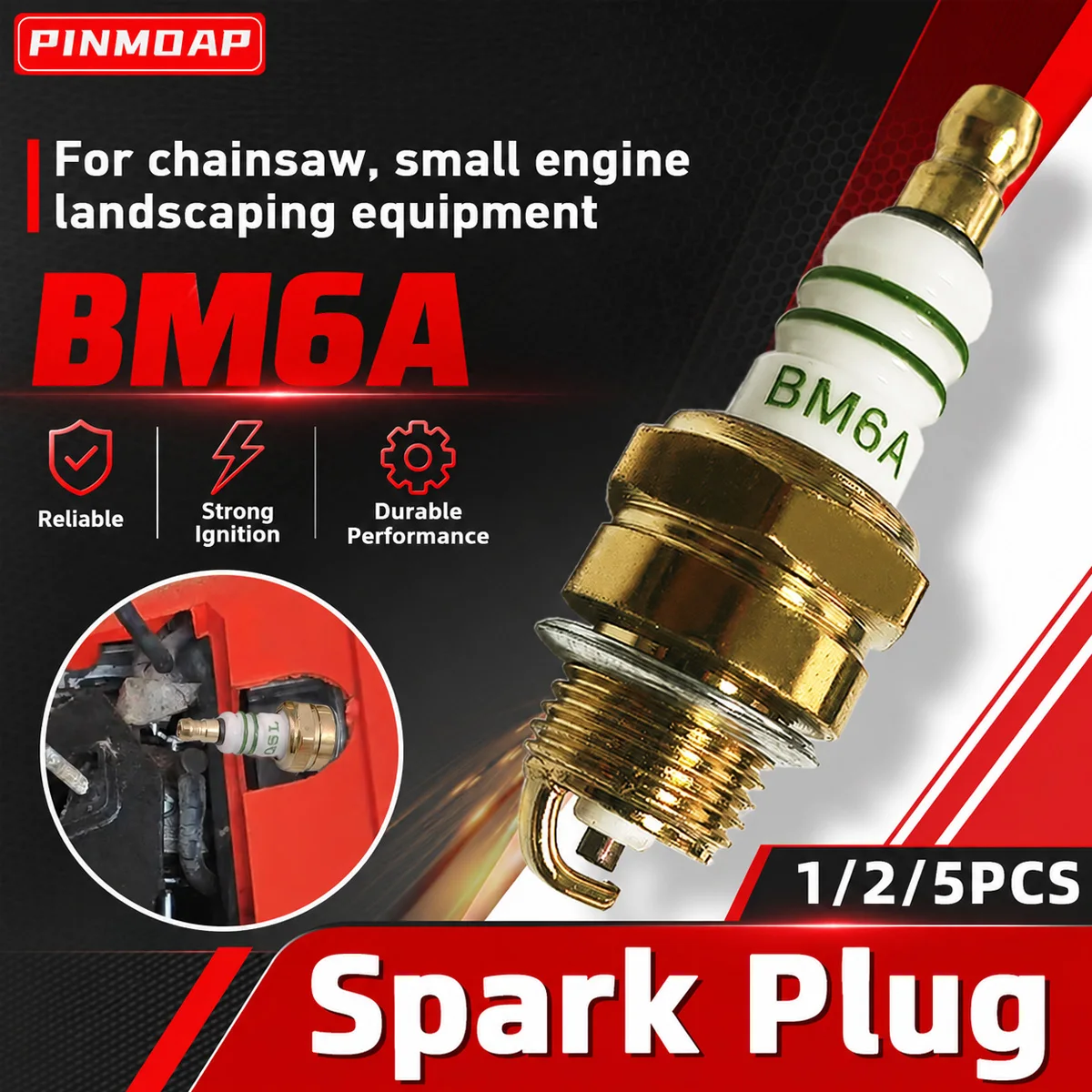 PINMOAP BM6A Small Engine Spark Plug For Chainsaw Blower Brush Cutter Landscaping Equipment Replacement Parts Easy Start Tool