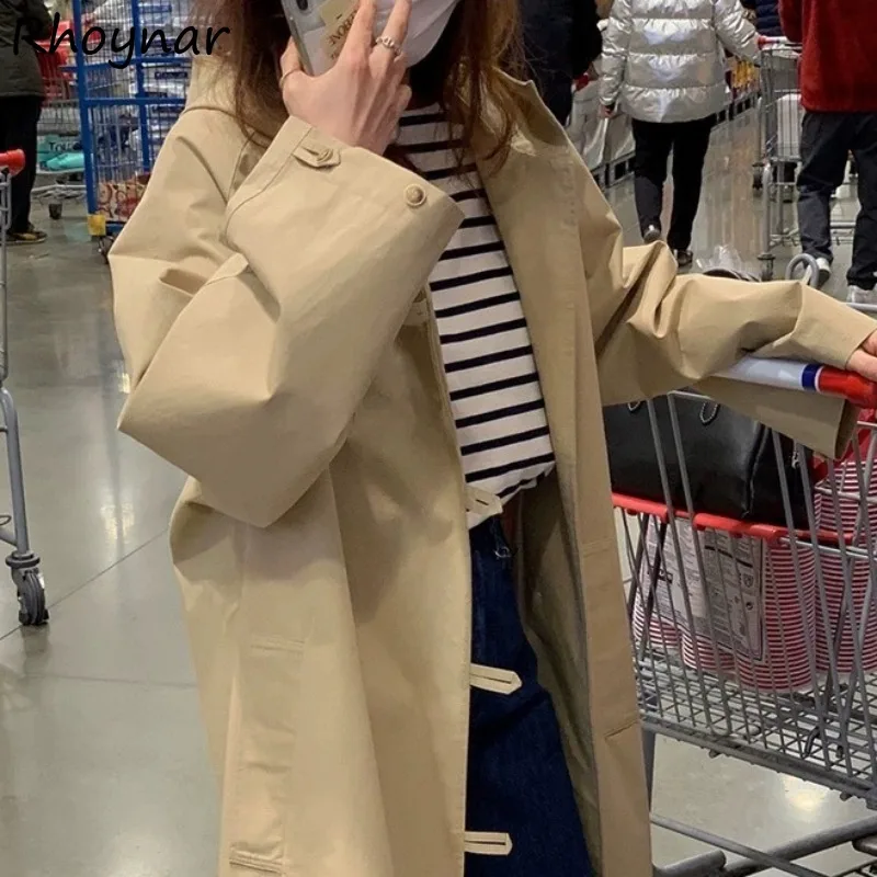 Solid Hooded Trench Women Prevalent Baggy Simple Casual All-match Personality Korean Fashion High Street Students Spring Cozy