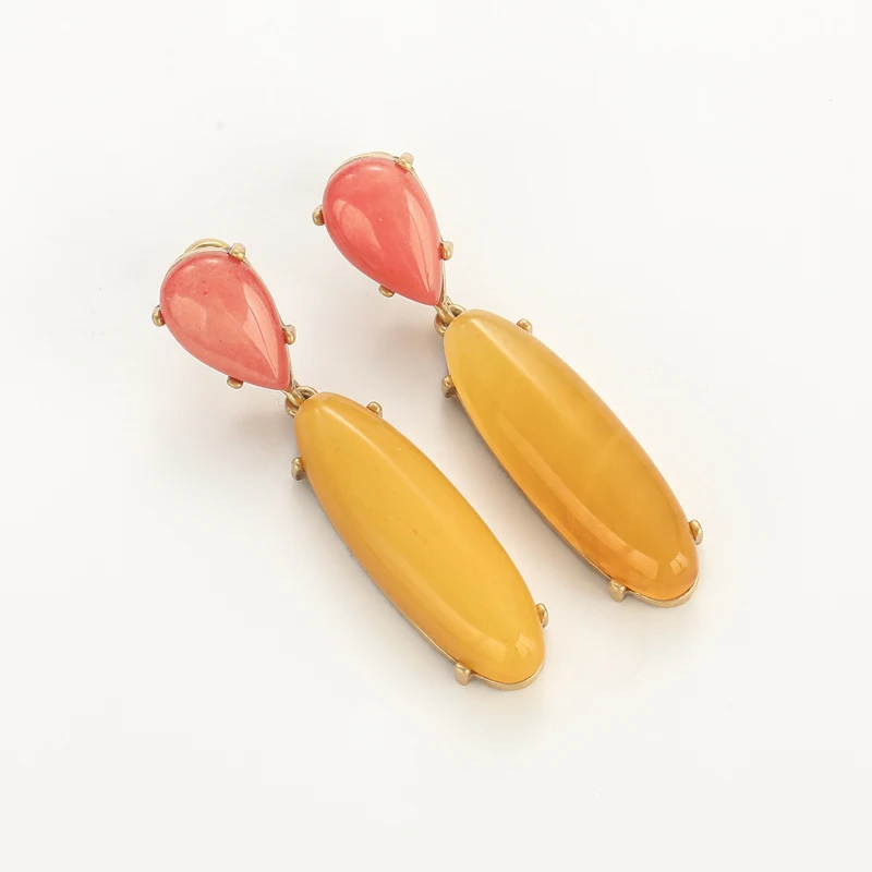 Винтажные антикварные желтые висячие серьги с натуральным камнем, розовые длинные массивные ювелирные изделия, роскошные бренды, дизайнер высокого качества 2025