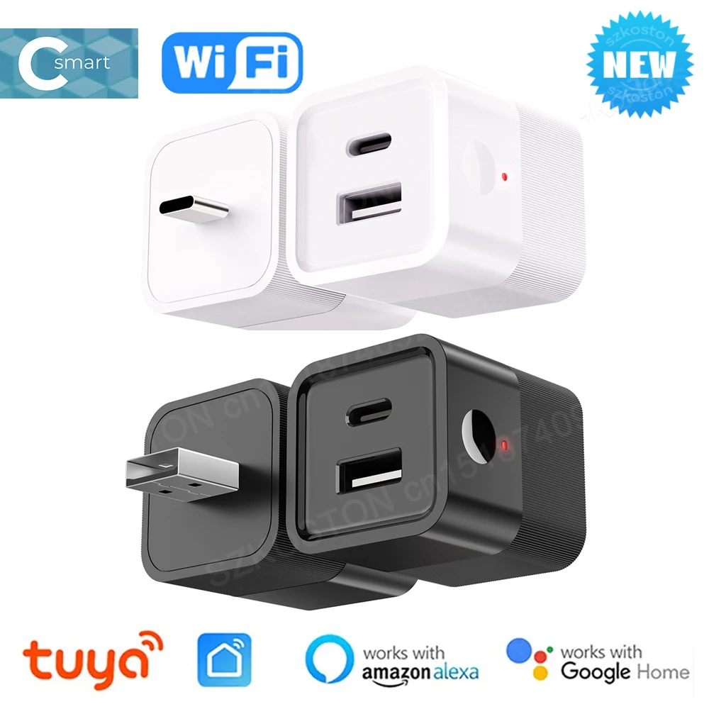 

Tuya Smart Micro USB Adaptor Switch 2 in 1 WiFi Mini USB + Type C Power Adaptor Smart Life APP Voice Works with Alexa Google