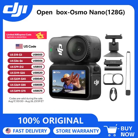 Open Box-DJI Osmo Nano Standard Combo (128GB) - Small 4K/60fps Vlogging Camera with a 1/1.3″ Sensor, 143° Wide FOV Video, 200-Min Recording, Swift Content Transfer, Magnetic POV Cam 4K for Sports, Vlog