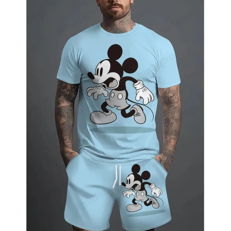 

Disney Summer Fashion Series Hip Hop Street Style 3D Printed T-shirt And Shorts Suit Unisex Casual Round Neck T Shirt Set