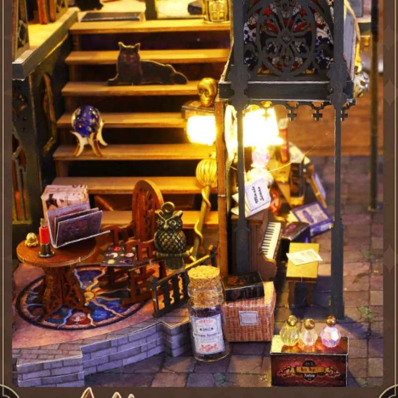 مجموعات بيت الدمى الرجعية DIY للبالغين مع الأثاث نموذج منزل مصغر خمر غرفة المنزل مكتب الديكور هدية عيد ميلاد #3