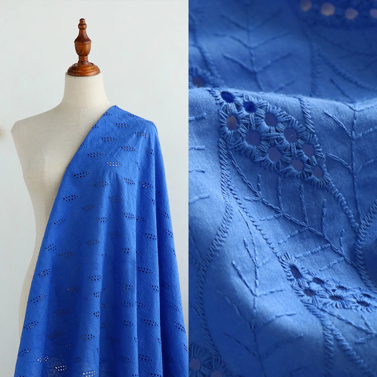 

Чесаный хлопок, синие листья Klein, хлопчатобумажная ткань с вышивкой, платье, ткань для детской одежды