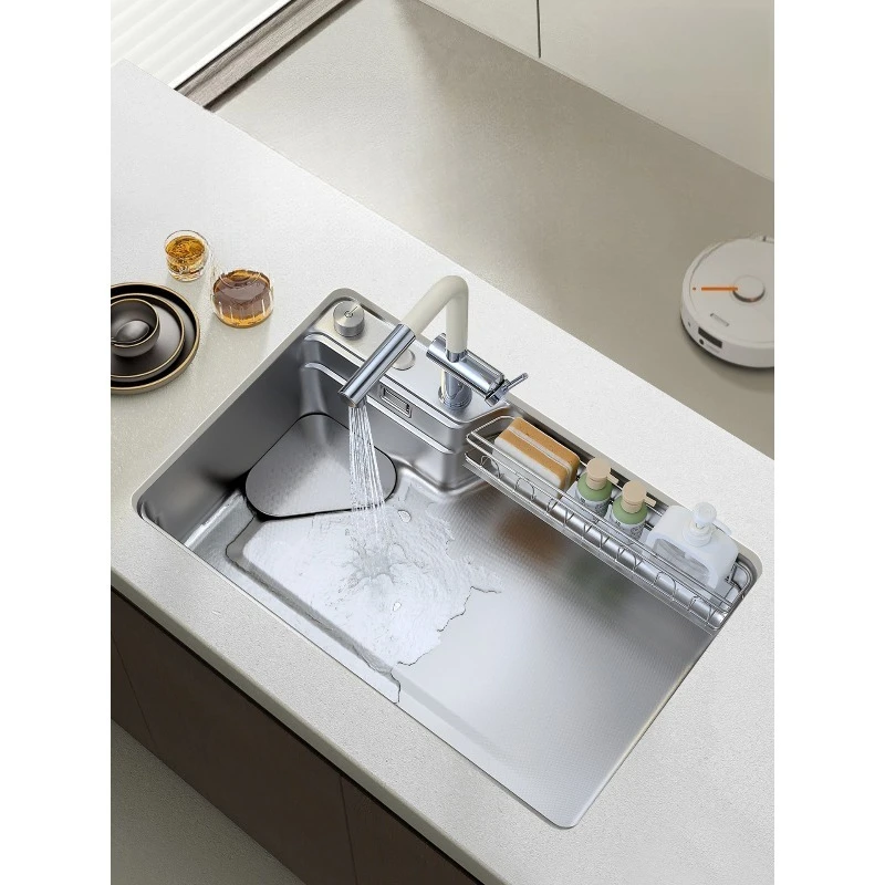 Thickened large single slot kitchen embossed sink under the counter dishwashing basin