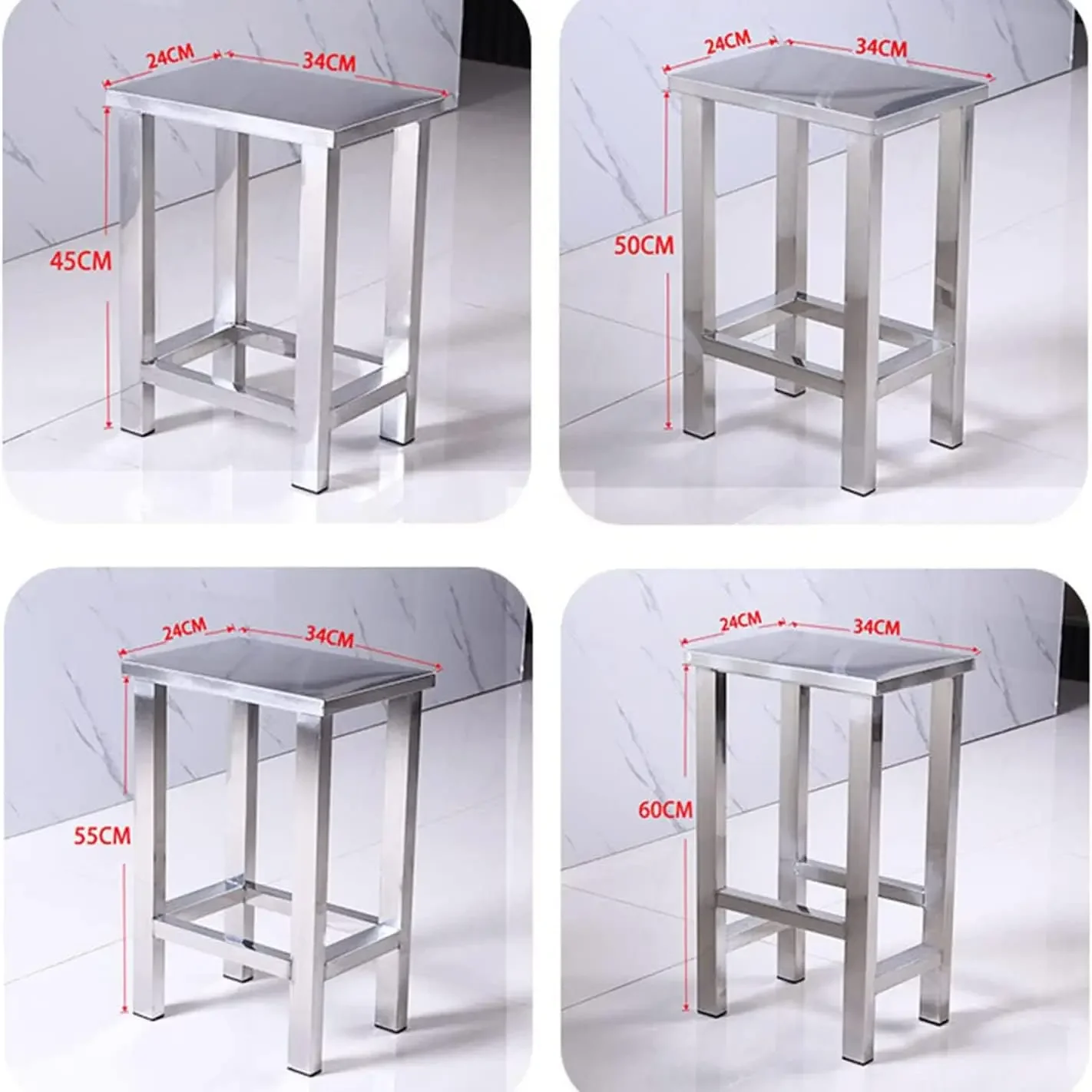 304 Stainless Steel Square Stool Factory Operation Stool Simple Trapezoidal Stool Laboratory Dust-Free Workshop Shoe Stool,60CM