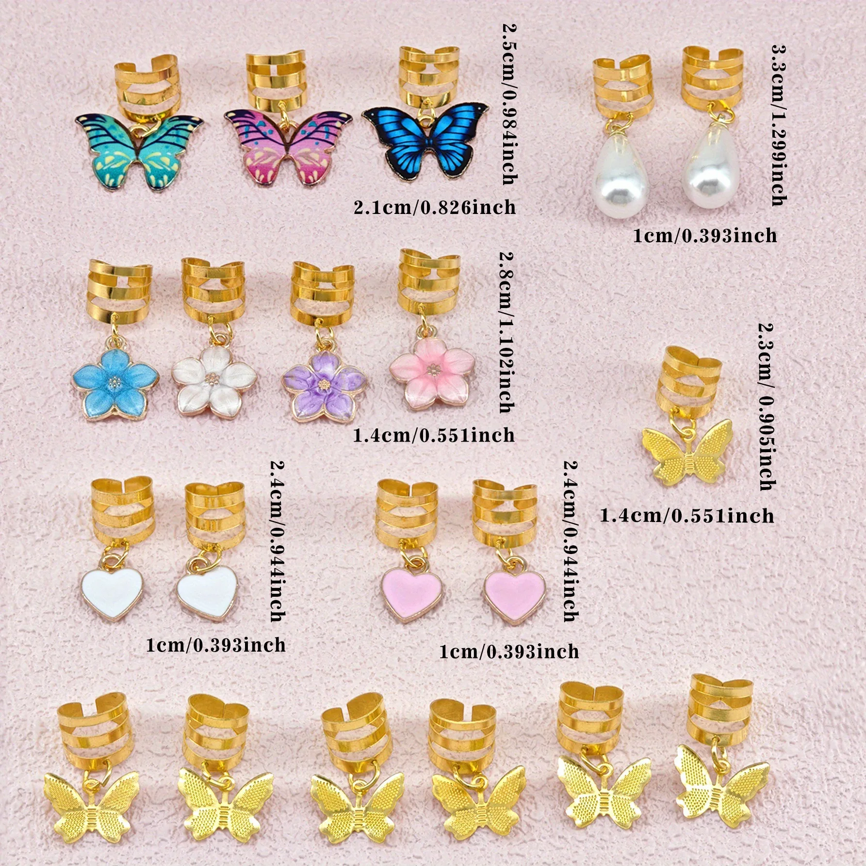 20 ชิ้นโลหะผสมลูกไม้หัวใจหยดน้ําจี้ผมแหวนชุด DIY ถักเปียอุปกรณ์ผมคลิปผม