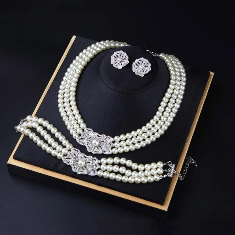 and Stylish Jewelry Set with Simulated Pearls Necklace Earrings and Bracelet Perfect for Enhancing Any Outfit