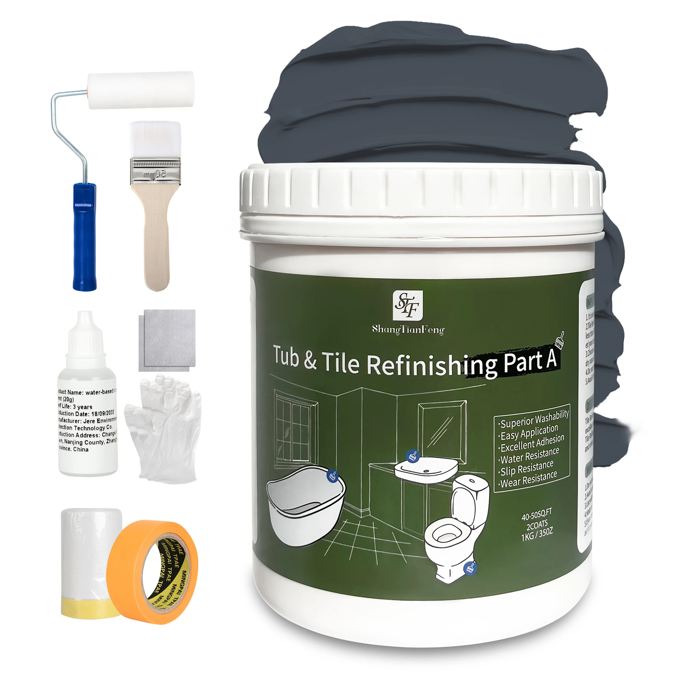 

32 OZ Glossy Dark grey ceramic bath and tile Restoration Kit Easy to use waterproof low-odor paint Bathroom, Sink (50-60 sq ft)