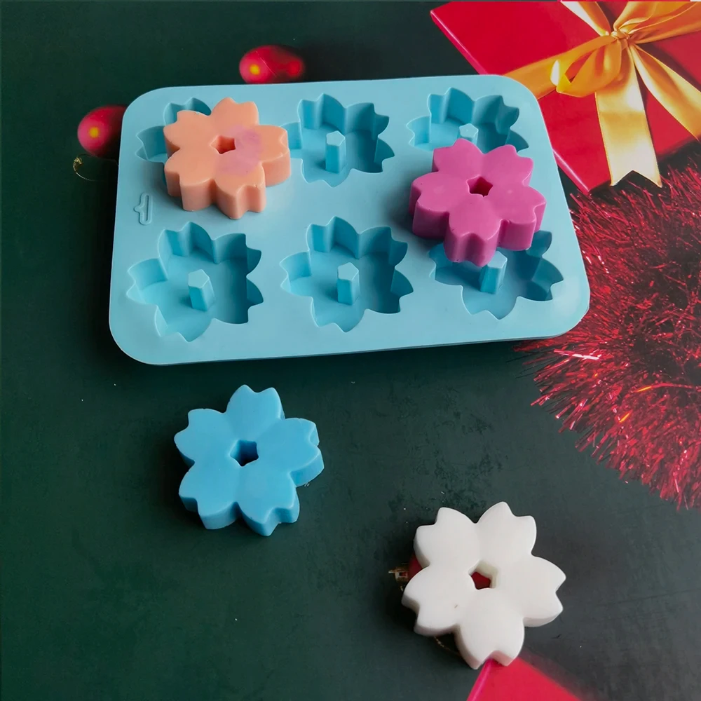 6 Cavity Cherry Blossom Shape Cake Baking Mold Soap Silicone Mold For Handmade Soap Making Handicraft Flower Soap Candle