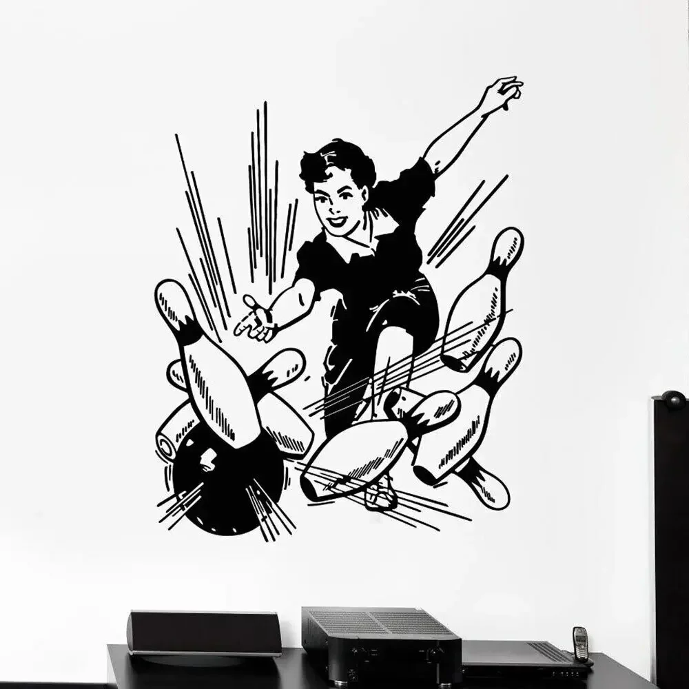 Adesivo de Parede de Vinil para Centro de Boliche, Bola, Skittles, Recreação, Menina, Adesivos Murais, Decoração de Quarto, Decalque para Quarto Infantil, Esporte P126