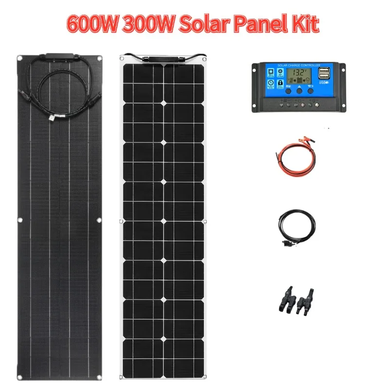 Flexible Solar Panel 300W 600W Kit System 18V Monocrystalline Panel Solar Camping Car RV Battery Charger Home Solares Paneles