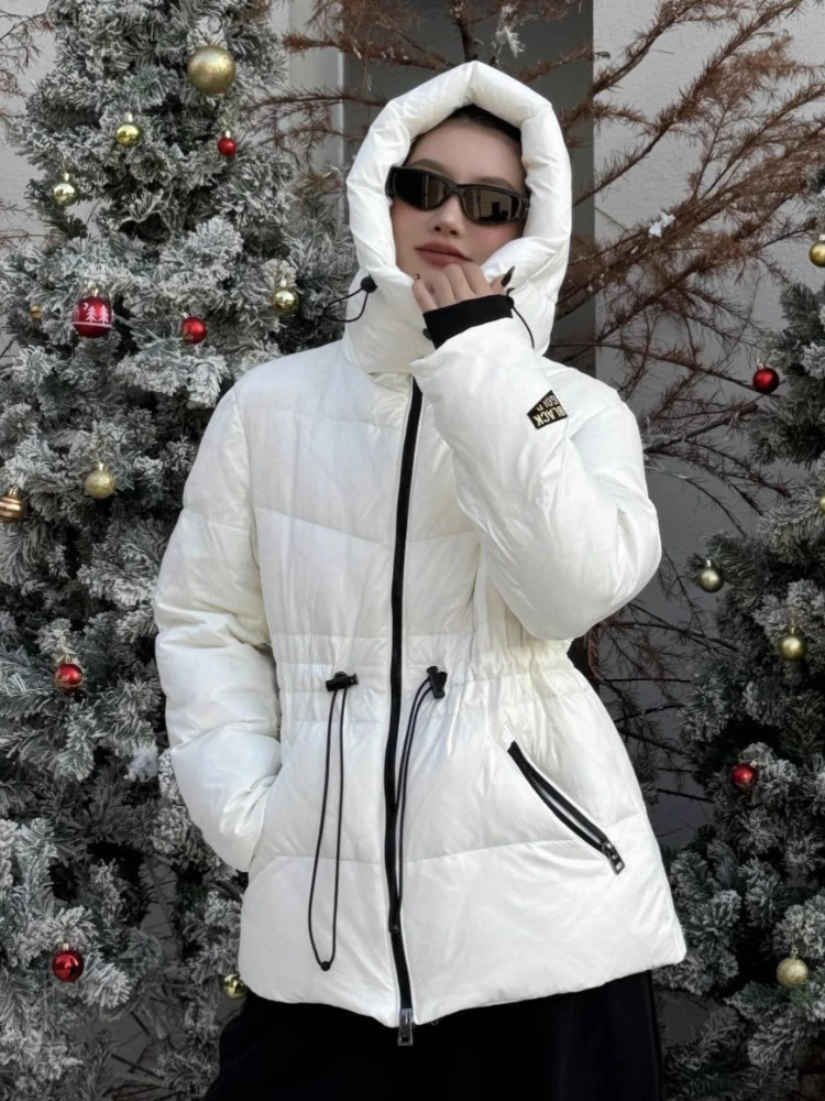2025年新作 レディース パーカー 冬用 ハイウエスト スリム 90% ホワイトダックダウン パファージャケット フード付き ゆったり 厚手 暖かい オーバーコート