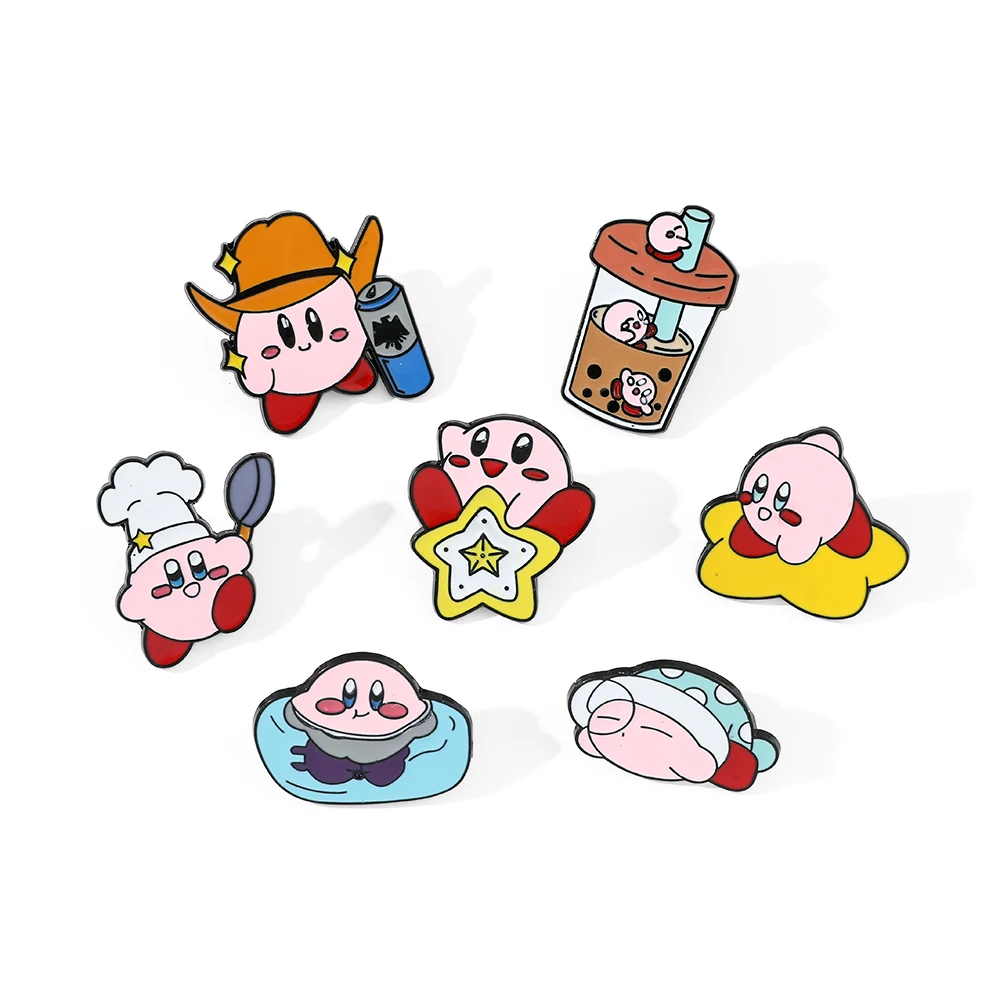 3/4/7 pcs Cartoon Brooch Set Cute Kirby Enamel Pins Backpack Clothes Jewelry Metal Badge Accessories Gift for Friends