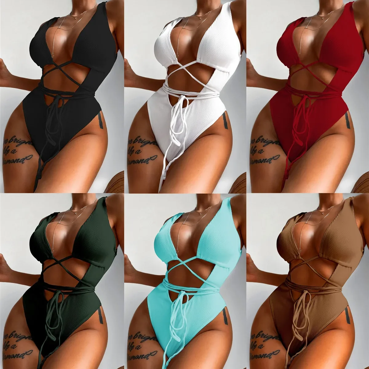 6 Colors New Sexy One Piece Swimsuit Swimwear Women Solid Pit Striped Cross Straps Bathing Suit Beachwear Maillot De Bain Femme