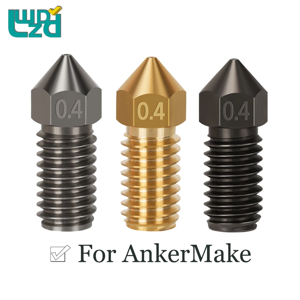 1/2pcs For AnkerMake Stainless Steel Hard Steel Brass Nozzle 3D Printer Parts Hotend M6 Thread 0.4mm For AnkerMake 3D Printer