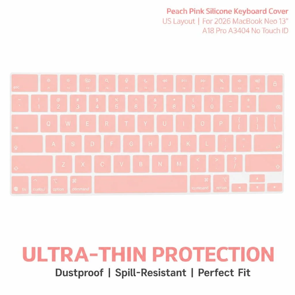 English Silicone Keyboard Cover Skin for 2026 MacBook Neo 13 inch A18 Pro A3404 Without Touch ID, Anti Scratch Protective Skin,